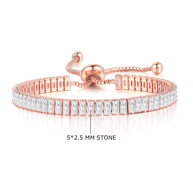 Rose Gold Plated Rectangular Cut Cubic Zirconia White Matrix Tennis Bracelet