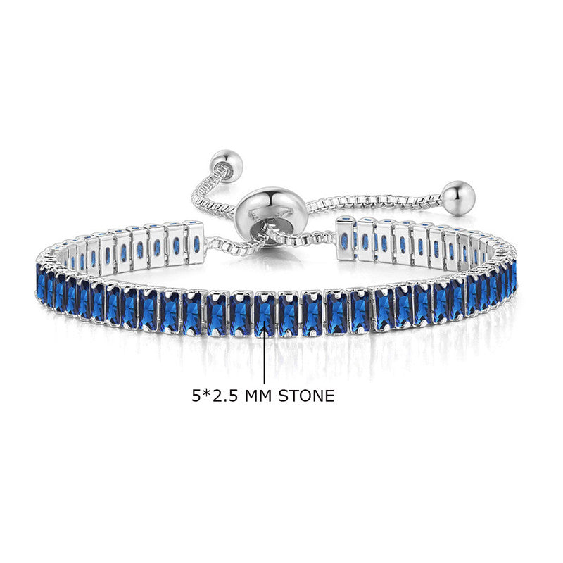 Silver Plated Rectangular Cut Cubic Zirconia Navy Blue Matrix Anti Tarnish Tennis Bracelet