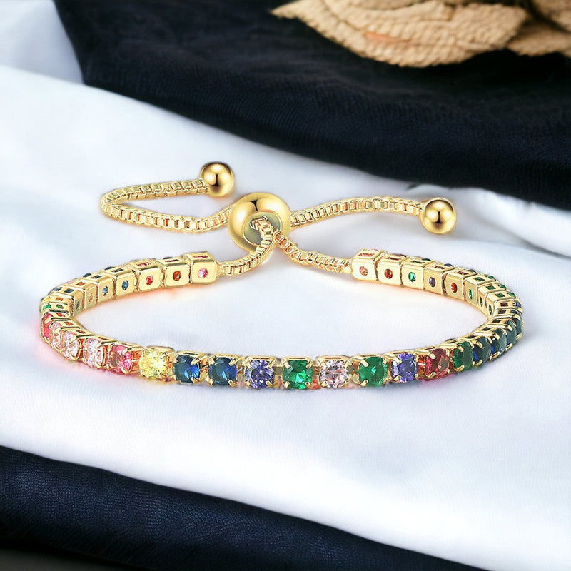 Gold Plated Round Cut Cubic Zirconia Matrix Tennis Bracelet