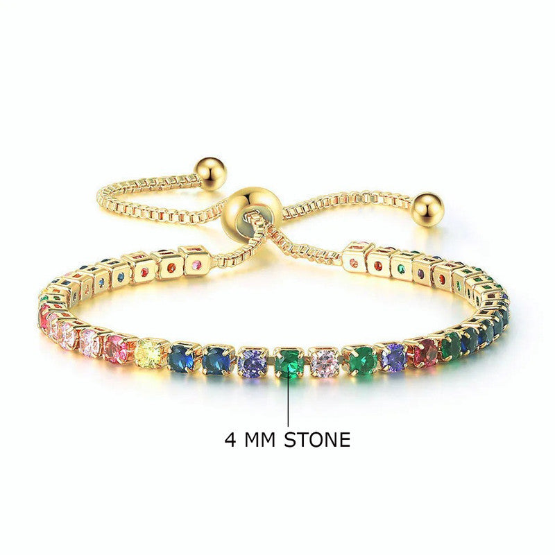 Gold Plated Round Cut Cubic Zirconia Matrix Tennis Bracelet