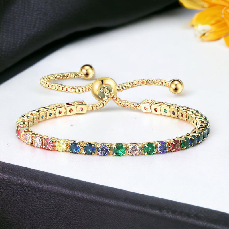 Gold Plated Round Cut Cubic Zirconia Matrix Tennis Bracelet