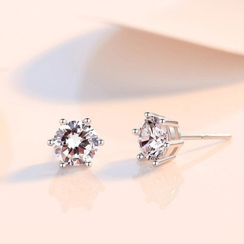 Silver Plated Crystal Studded Anti Tarnish Circular Solitaire Stud Earrings