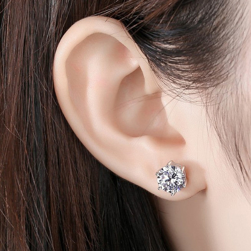 Silver Plated Crystal Studded Anti Tarnish Circular Solitaire Stud Earrings