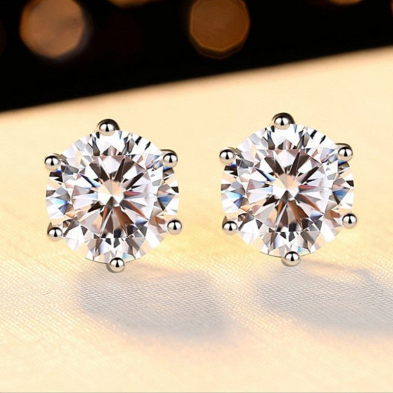 Silver Plated Crystal Studded Anti Tarnish Circular Solitaire Stud Earrings