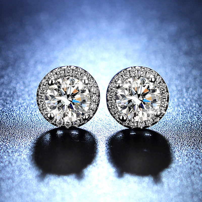 Silver Plated American Diamond Studded Beautiful Circular Solitaire Stud Earrings