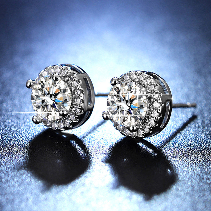 Silver Plated American Diamond Studded Beautiful Circular Solitaire Stud Earrings