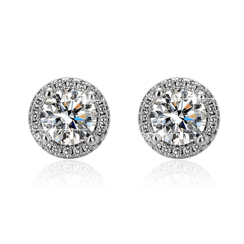 Silver Plated American Diamond Studded Beautiful Circular Solitaire Stud Earrings