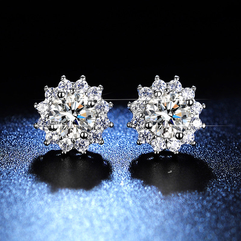 Silver Plated American Diamond Studded Anti Tarnish Floral Solitaire Stud Earrings