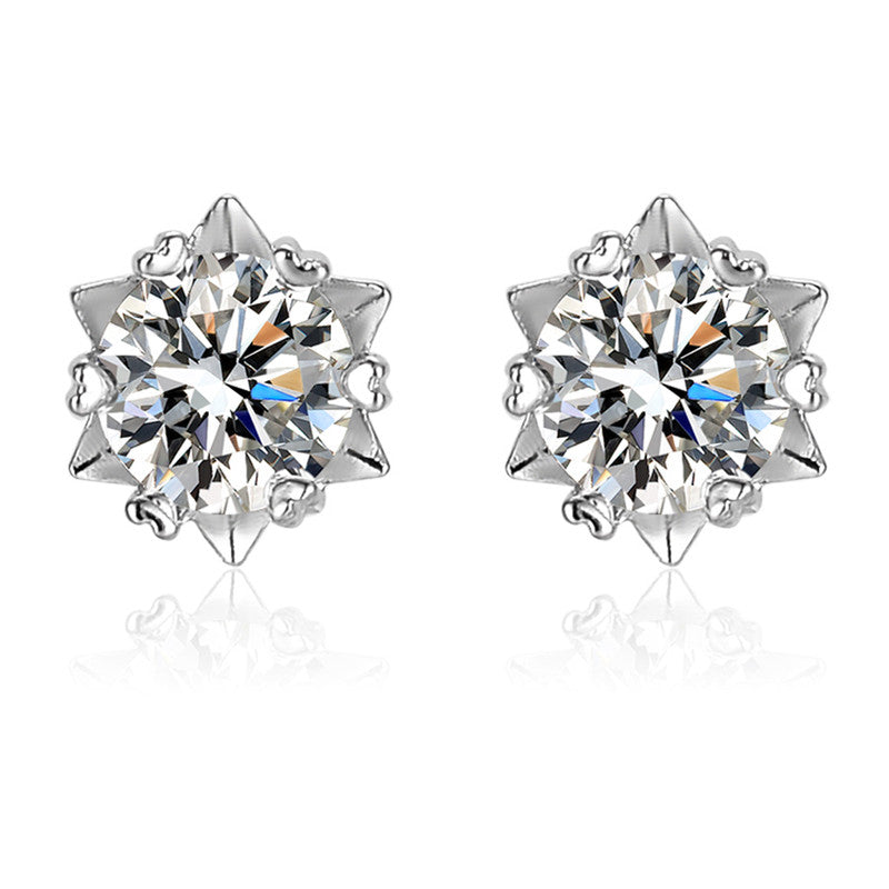 Silver Plated American Diamond Studded Anti Tarnish Star Shaped Solitaire Stud Earrings