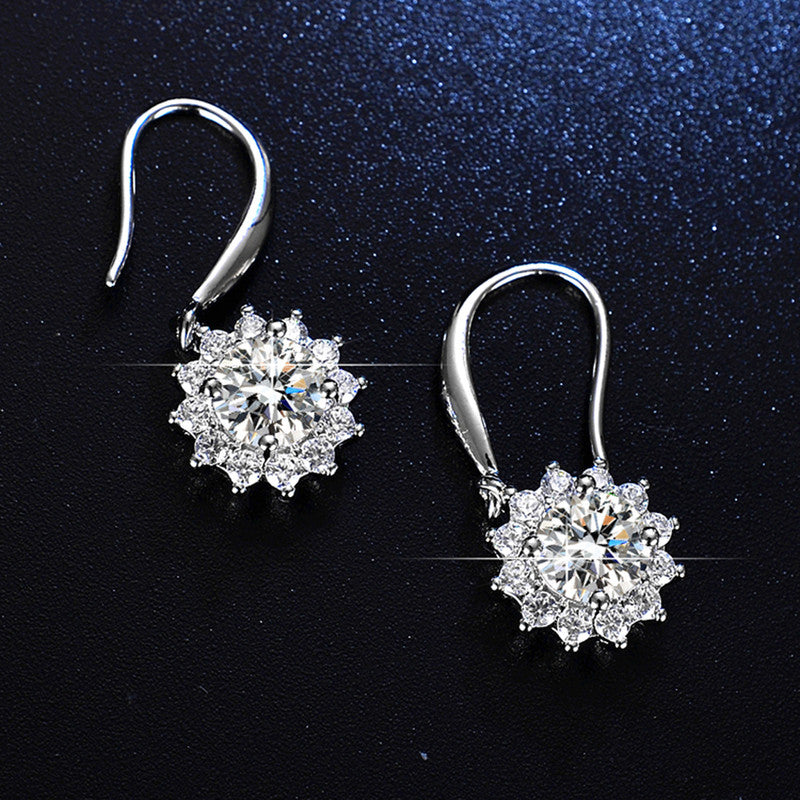 Silver Plated Crystal Studded Anti Tarnish Floral Solitaire Drop Earrings