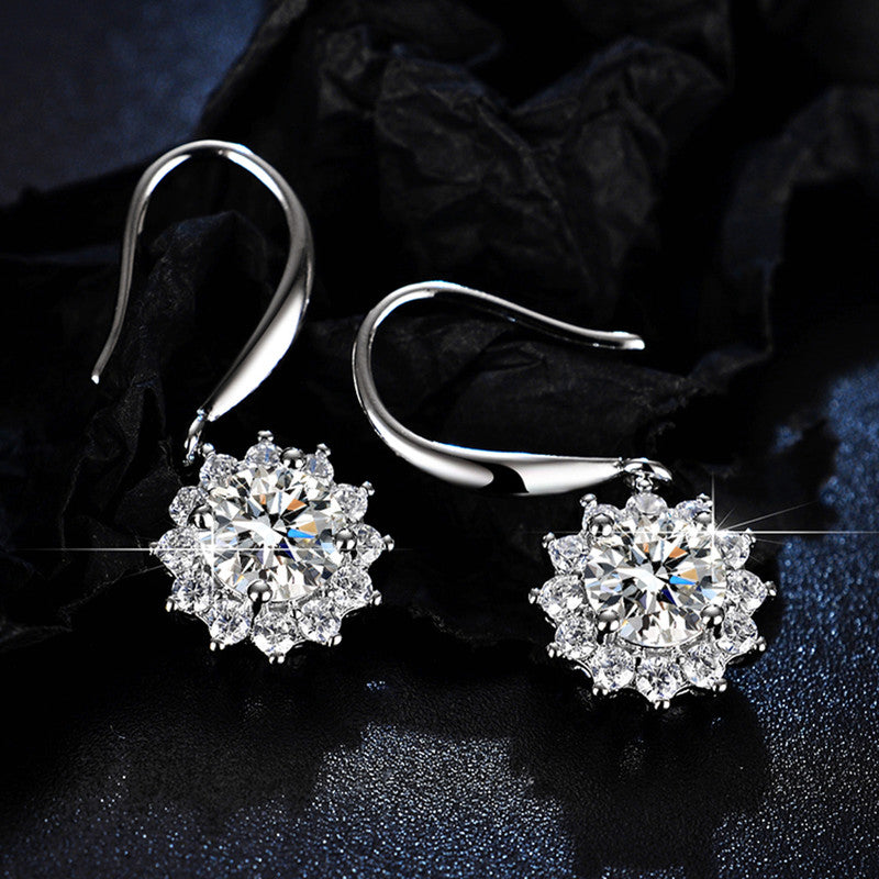 Silver Plated Crystal Studded Anti Tarnish Floral Solitaire Drop Earrings