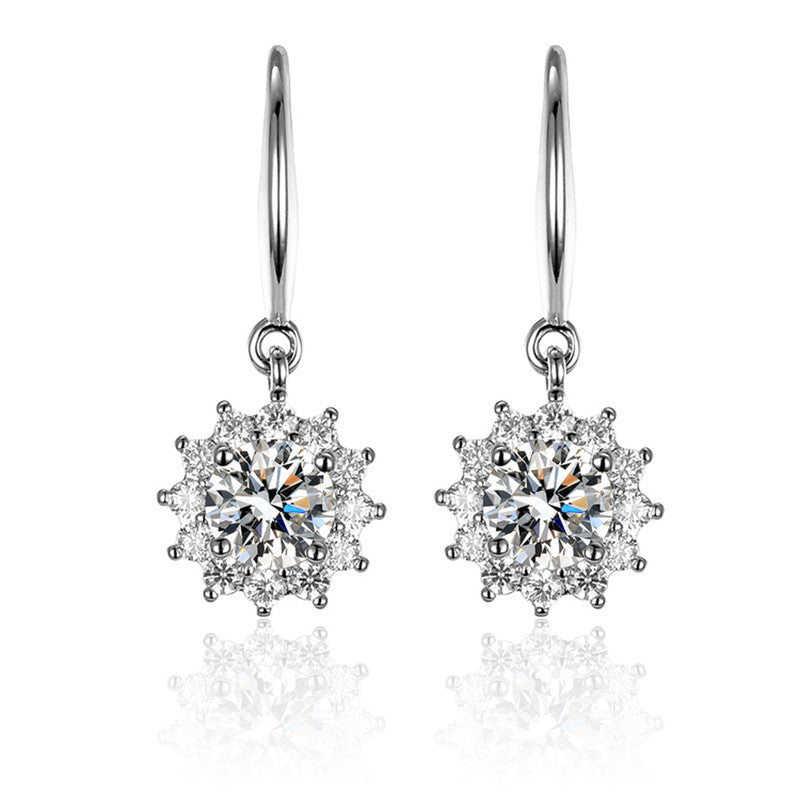 Silver Plated Crystal Studded Anti Tarnish Floral Solitaire Drop Earrings