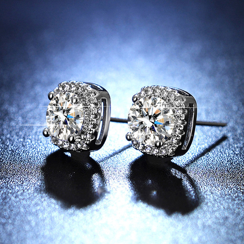 Silver Plated Crystal Studded Geometrical Anti Tarnish Solitaire Stud Earrings - MySmartBazaar