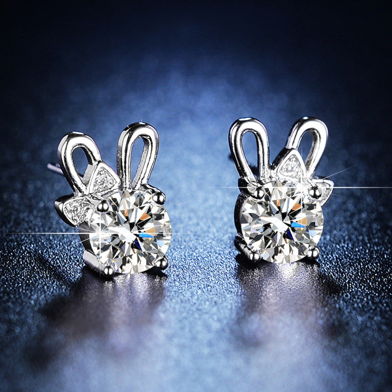 Silver Plated Crystal Studded Unique Bow Tie Clip Solitaire Stud Earrings