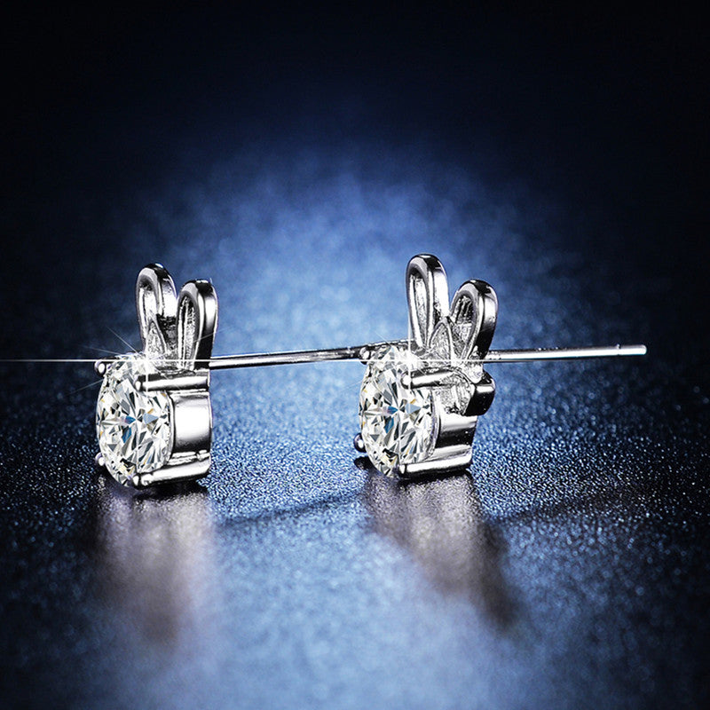 Silver Plated Crystal Studded Unique Bow Tie Clip Solitaire Stud Earrings