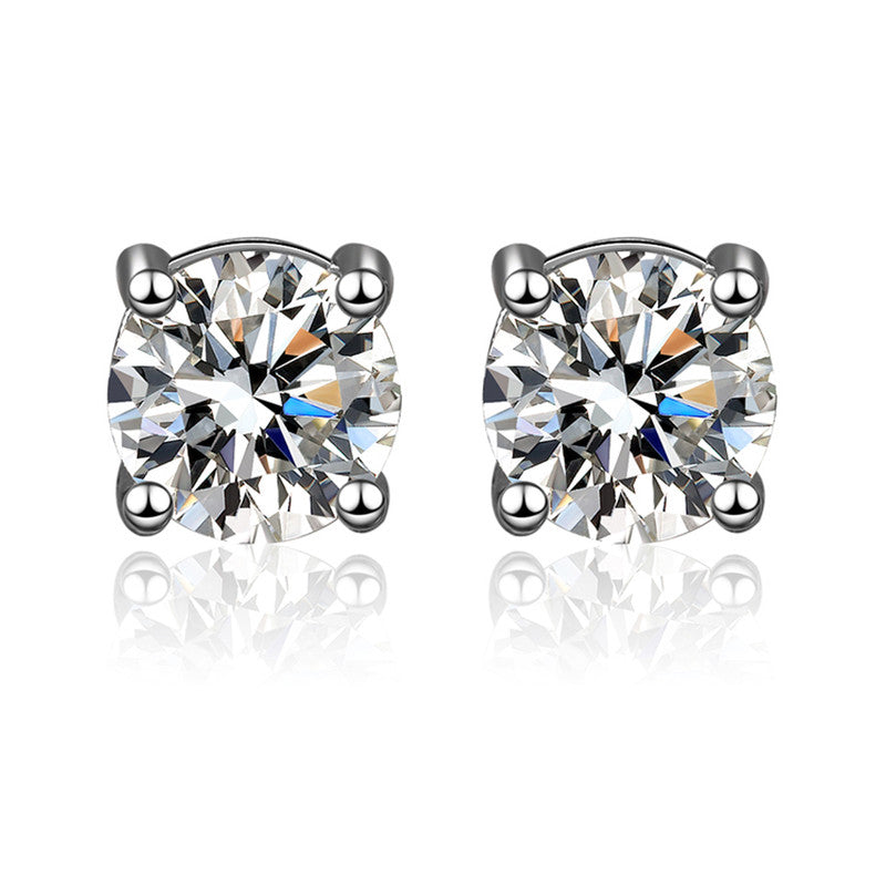 Silver Plated Crystal Studded Anti Tarnish Circular Solitaire Stud Earrings