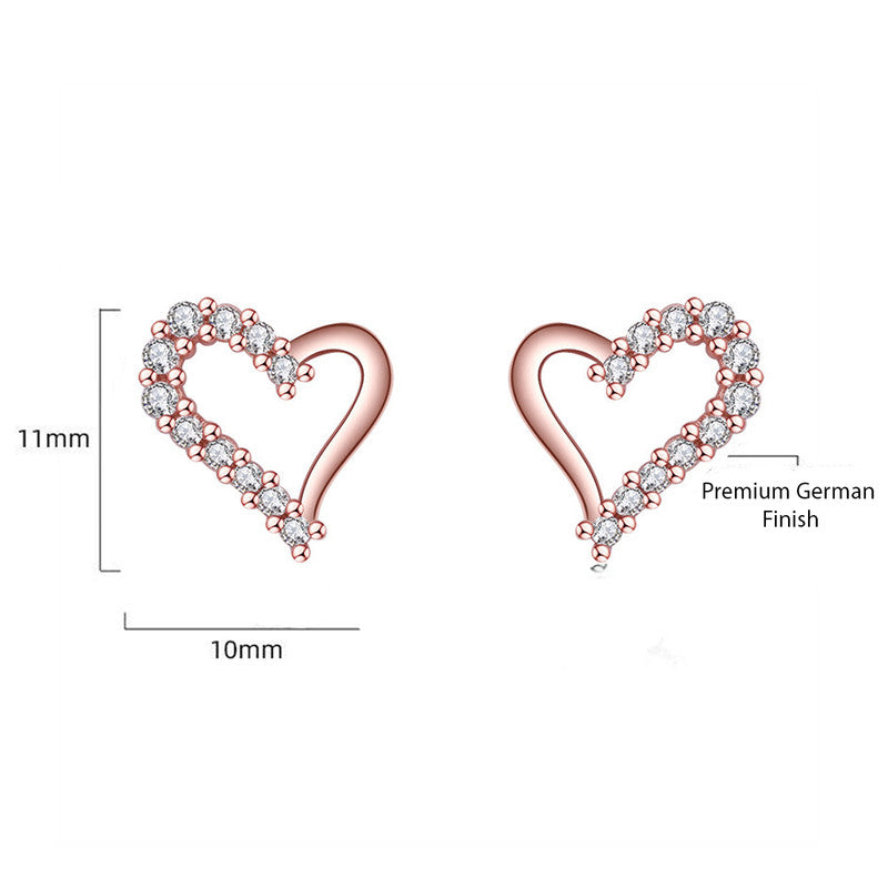 Rose Gold Plated American Diamond Studded Heart Shape Korean Stud Earrings