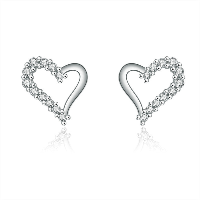 Silver Plated American Diamond Studded Heart Shape Korean Stud Earrings