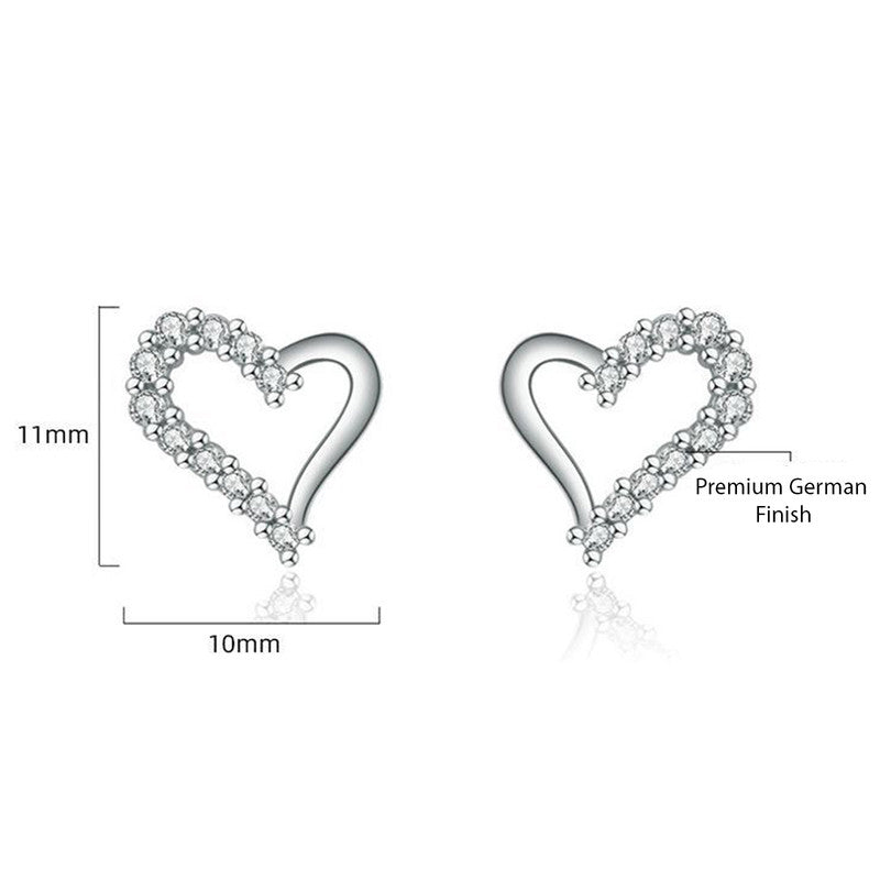 Silver Plated American Diamond Studded Heart Shape Korean Stud Earrings