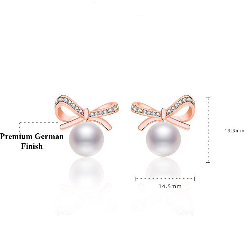 Rose Gold Plated American Diamond Studded Bow-Tie Shape Korean Stud Earrings