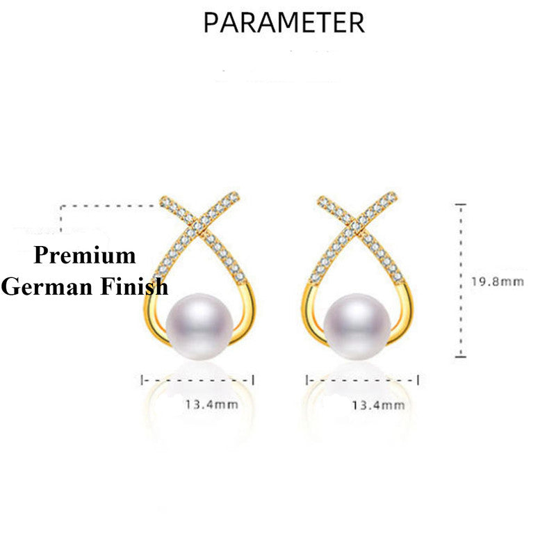 Gold Plated American Diamond Studded Cross Shape Korean Stud Earrings