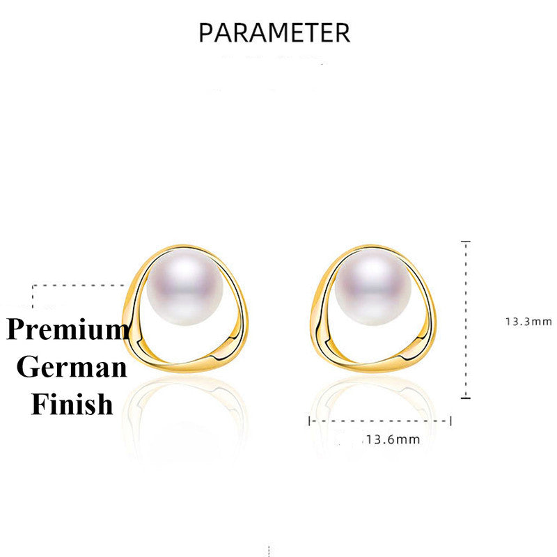 Gold Plated Triangle Shaped Pearl Studded Korean Stud Earrings