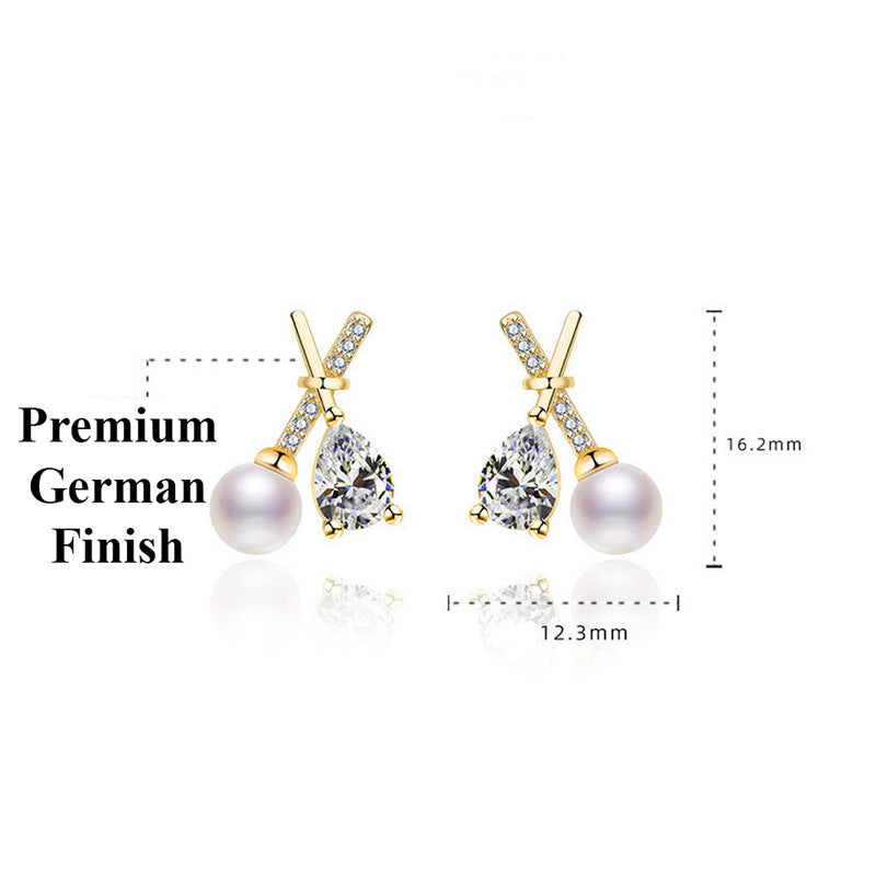 Gold Plated American Diamond Studded Cross Shape Korean Stud Earrings