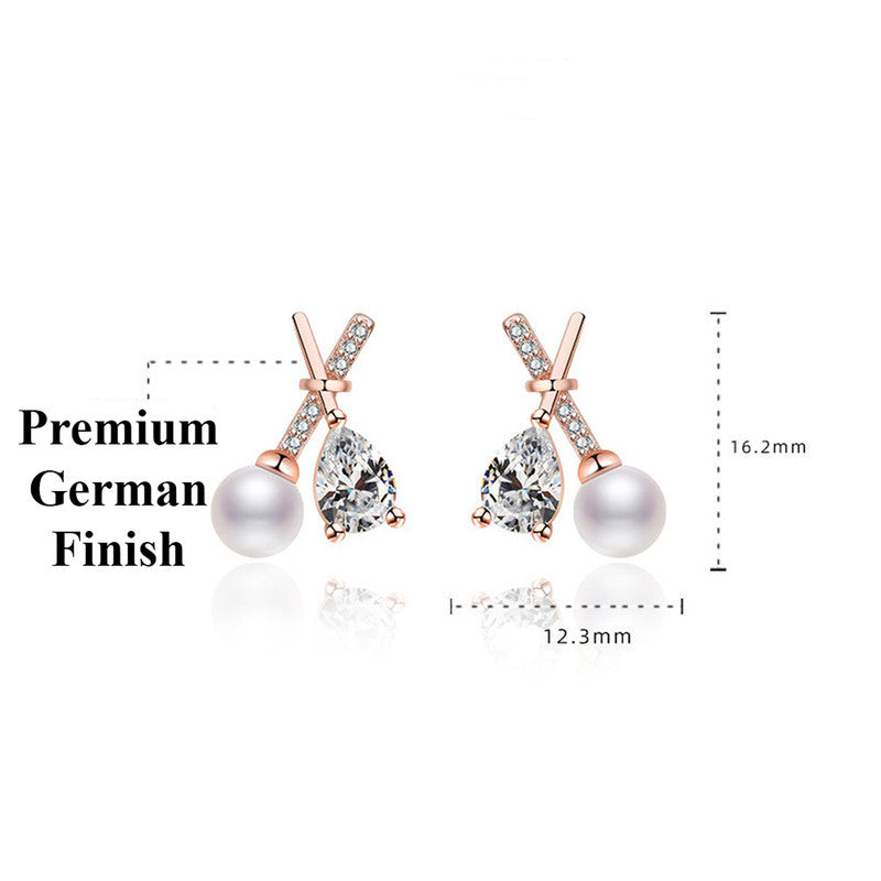 Rose Gold Plated American Diamond Studded Cross Shape Korean Stud Earrings