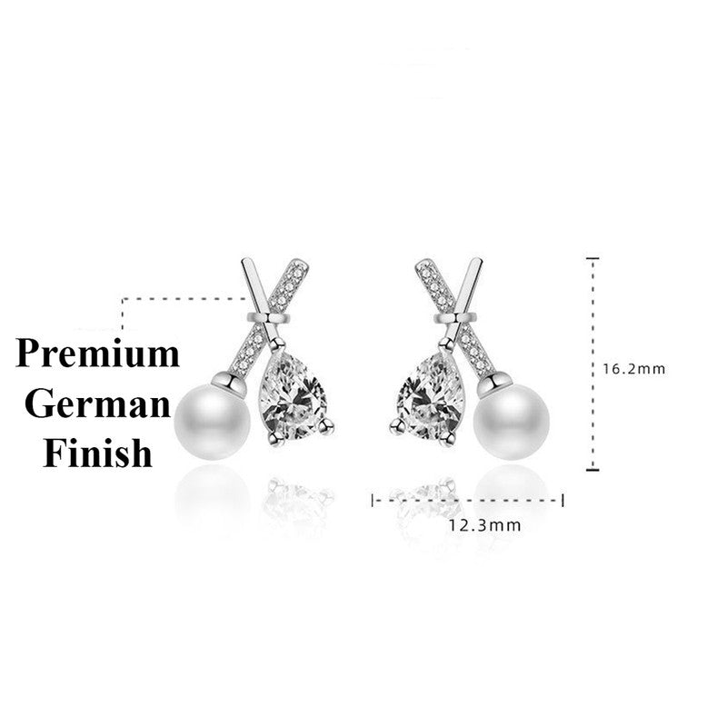 Silver Plated American Diamond Studded Cross Shape Korean Stud Earrings