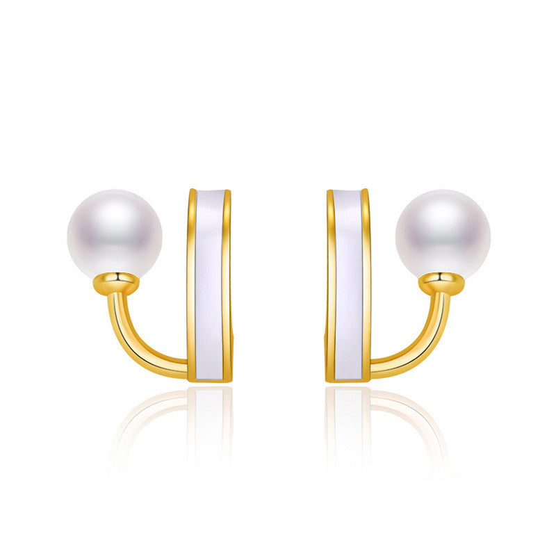 Gold Plated Freshwater Pearl Studded Retro Stud Earrings