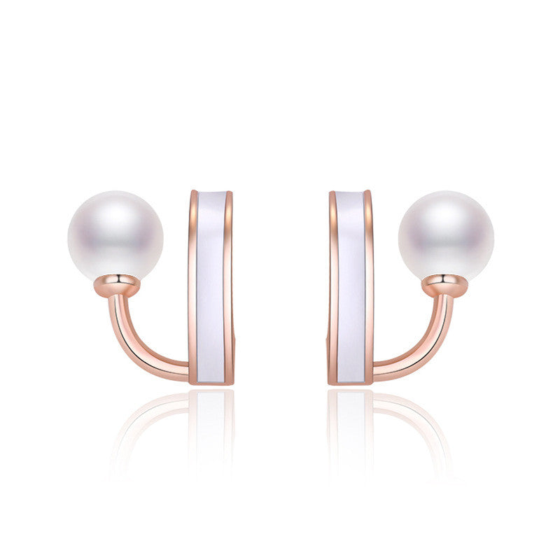 Rose Gold Plated Freshwater Pearl Studded Retro Stud Earrings