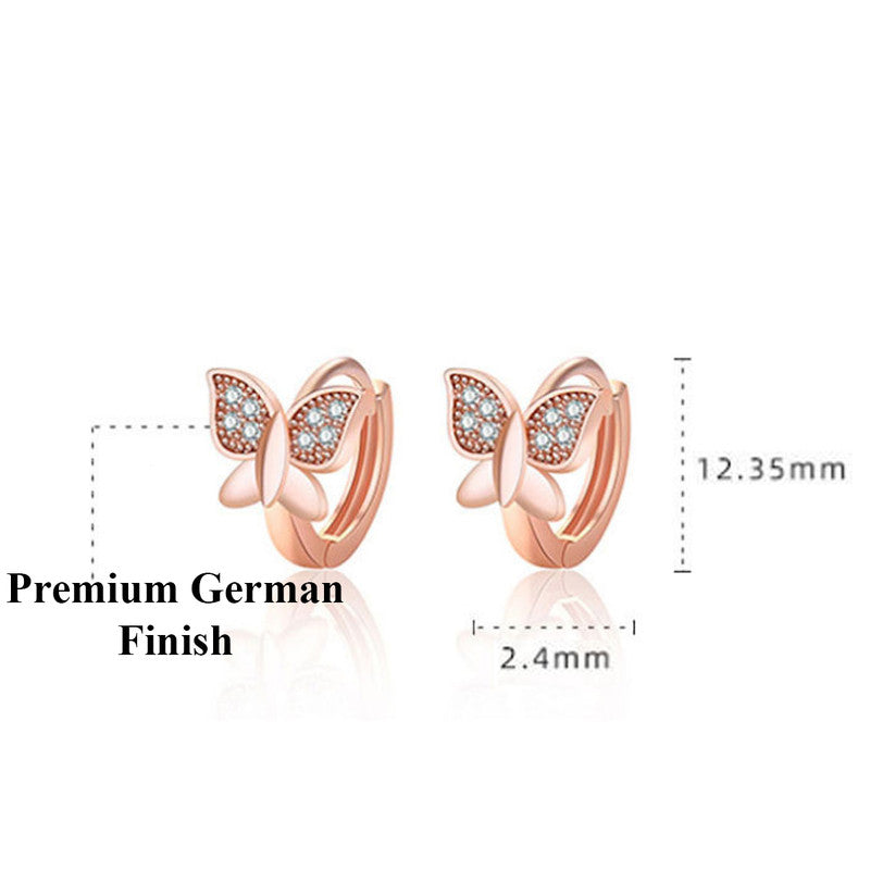 Rose Gold Plated American Diamond Studded Butterfly Shape Korean Hoop Earrings