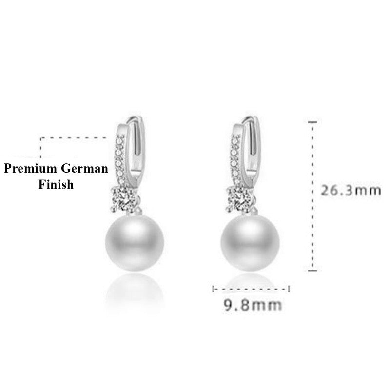 Silver Plated American Diamond Studded Contemporary Pearl Korean Drop Earrings