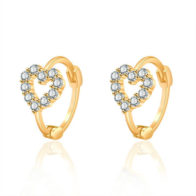 Gold Plated American Diamond Studded Heart Shape Hoop Earrings