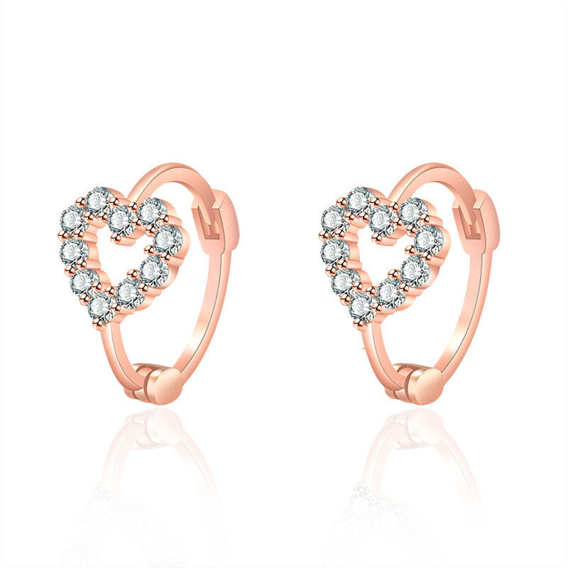 Rose Gold Plated American Diamond Studded Heart Shape Hoop Earrings