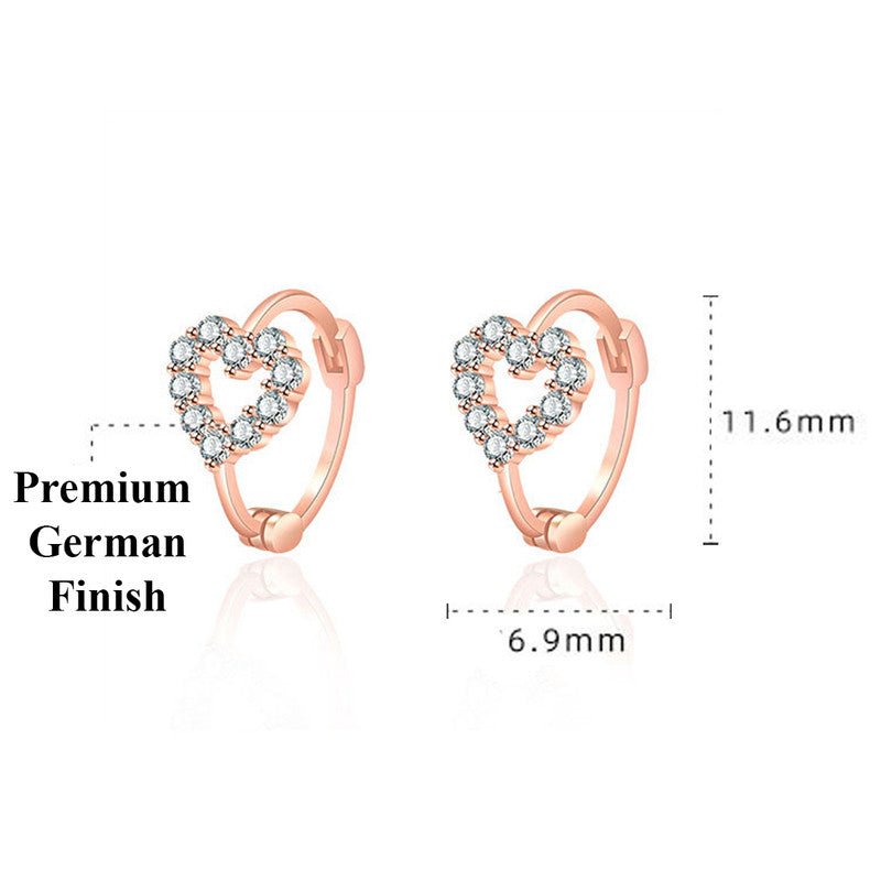 Rose Gold Plated American Diamond Studded Heart Shape Hoop Earrings