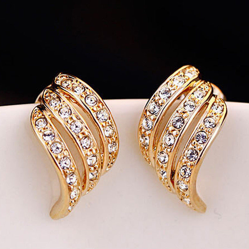 Gold Plated American Diamond Studded Contemporary Korean Stud Earrings