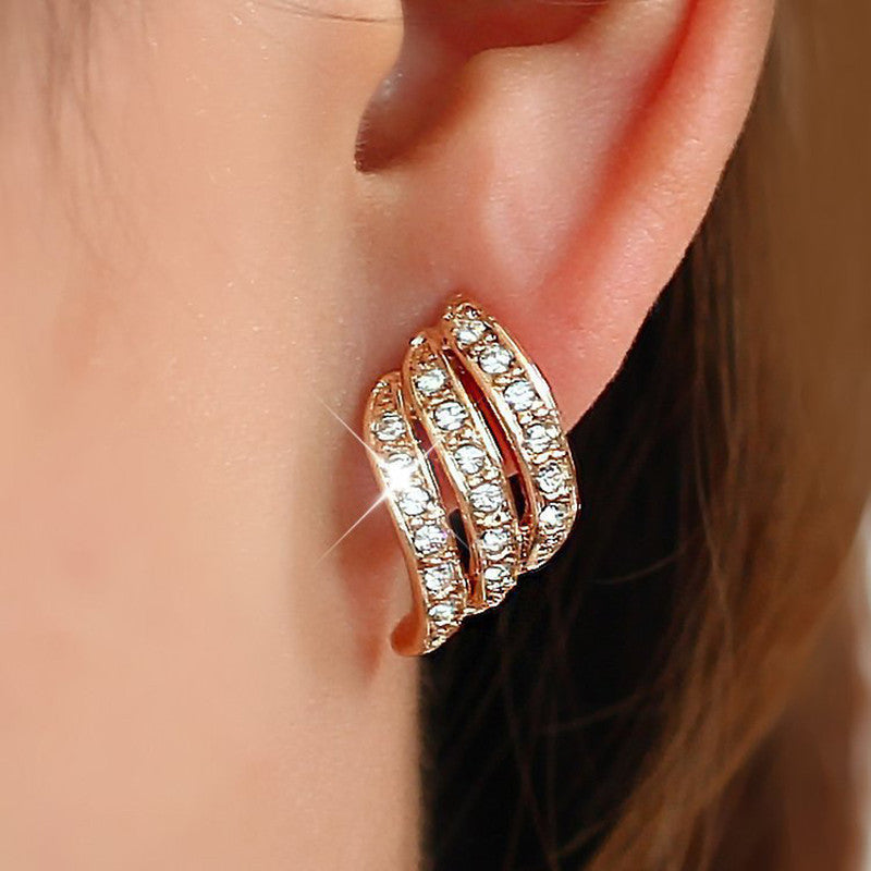 Gold Plated American Diamond Studded Contemporary Korean Stud Earrings