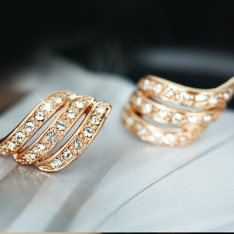 Gold Plated American Diamond Studded Contemporary Korean Stud Earrings