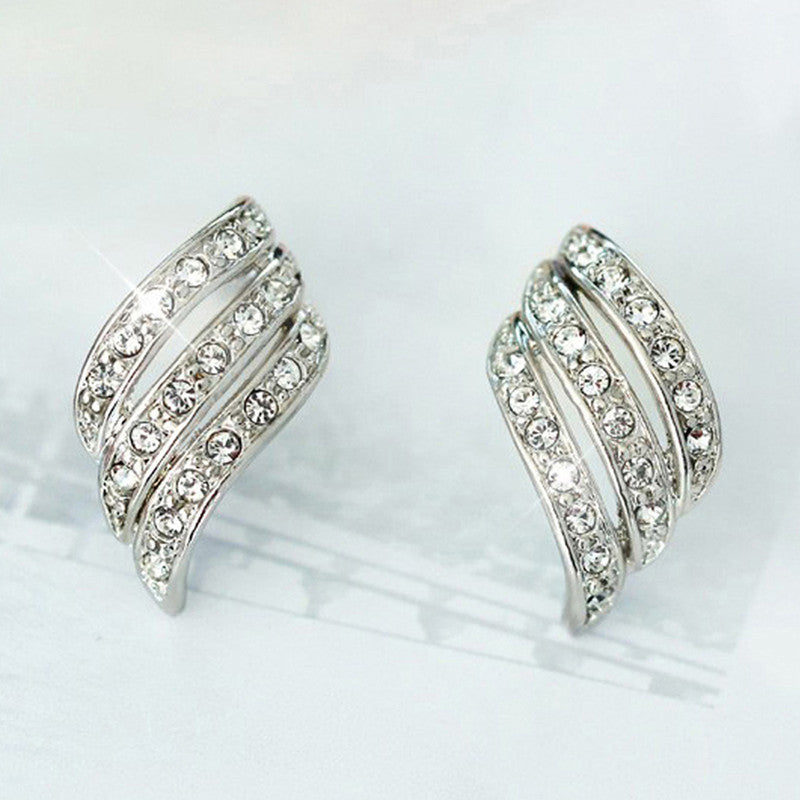 Silver Plated American Diamond Studded Contemporary Korean Stud Earrings