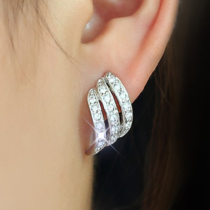 Silver Plated American Diamond Studded Contemporary Korean Stud Earrings