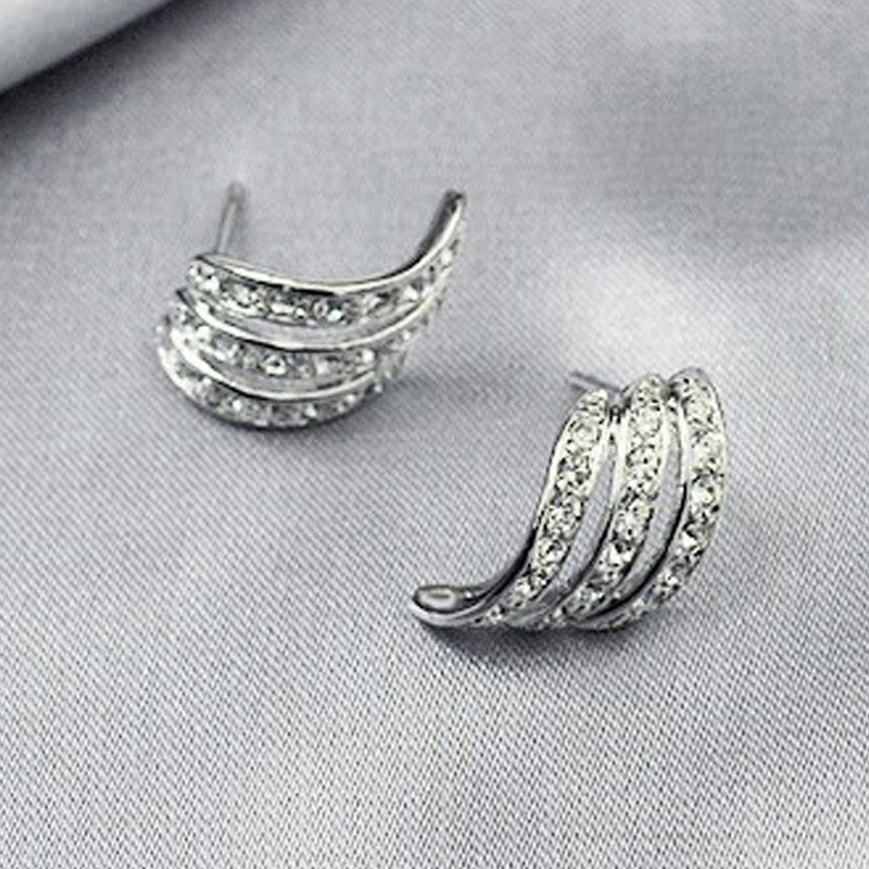 Silver Plated American Diamond Studded Contemporary Korean Stud Earrings