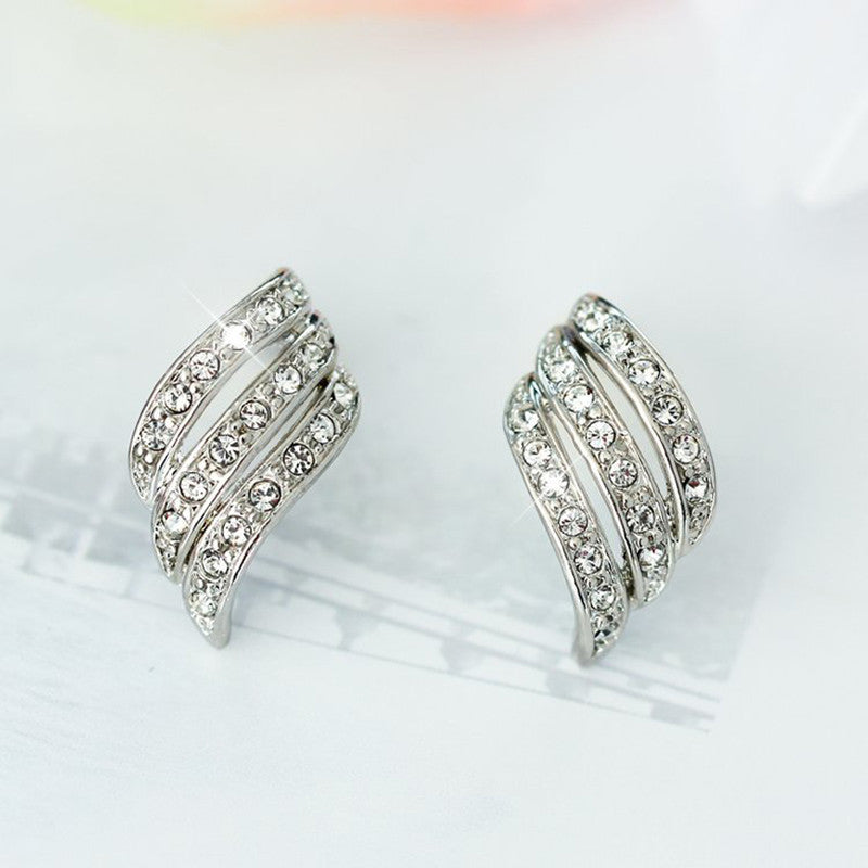 Silver Plated American Diamond Studded Contemporary Korean Stud Earrings