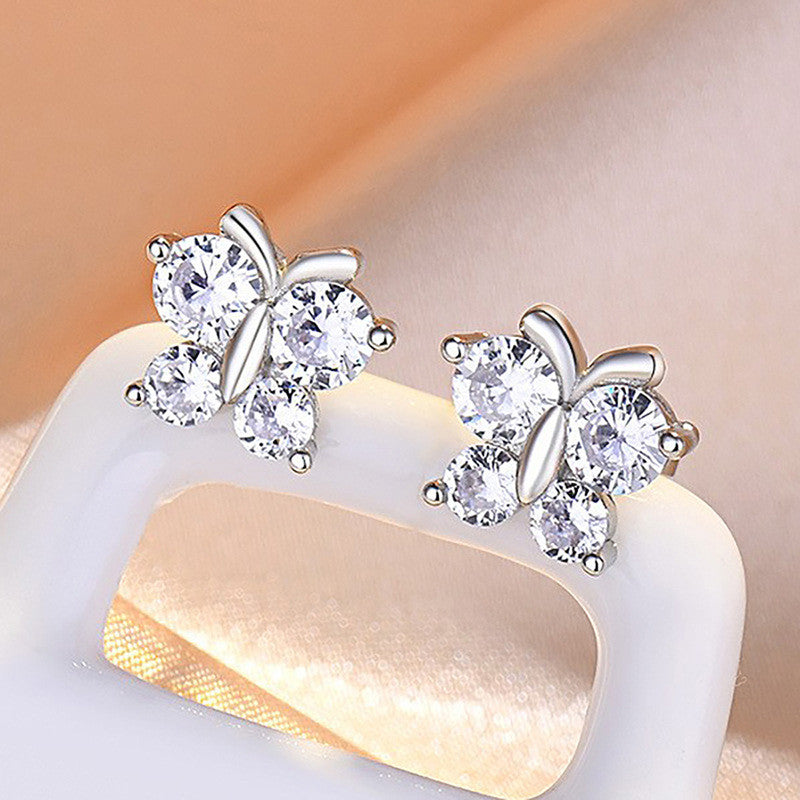 Silver Plated American Diamond Studded Butterfly Shape Korean Hoop Earrings