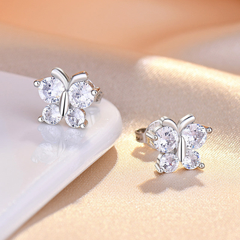 Silver Plated American Diamond Studded Butterfly Shape Korean Hoop Earrings