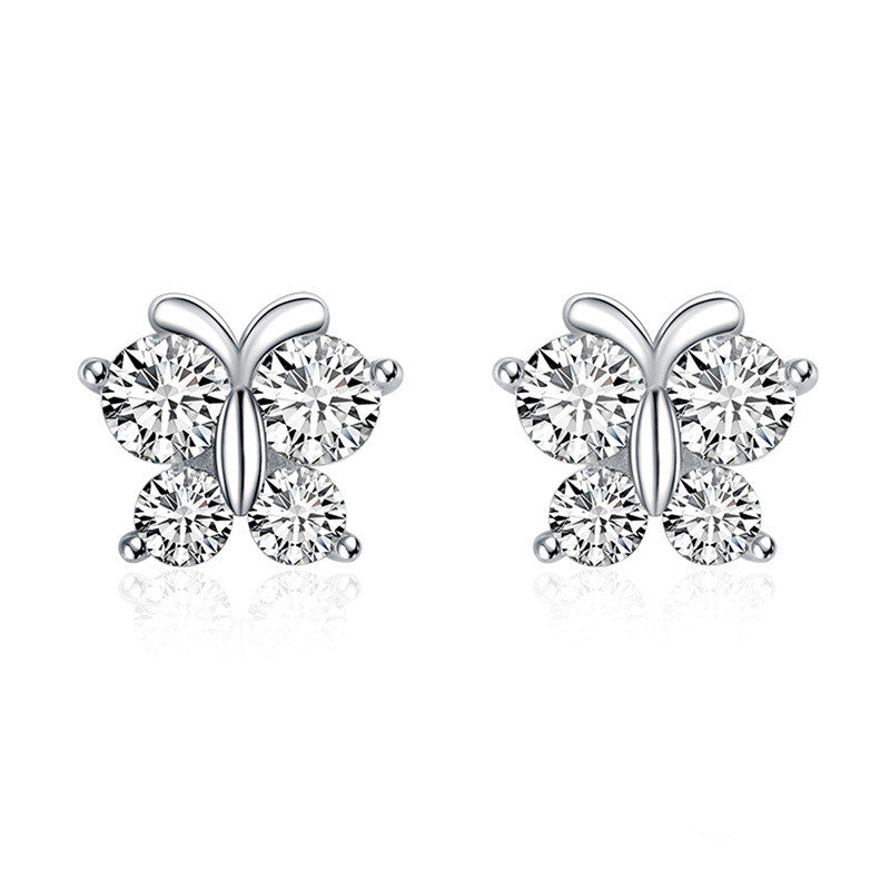 Silver Plated American Diamond Studded Butterfly Shape Korean Hoop Earrings