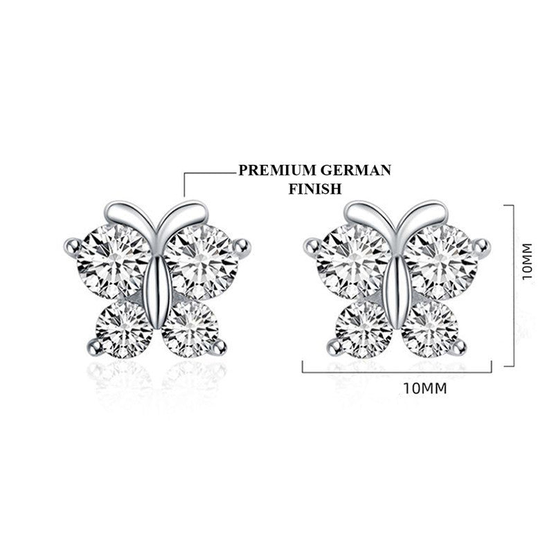 Silver Plated American Diamond Studded Butterfly Shape Korean Hoop Earrings