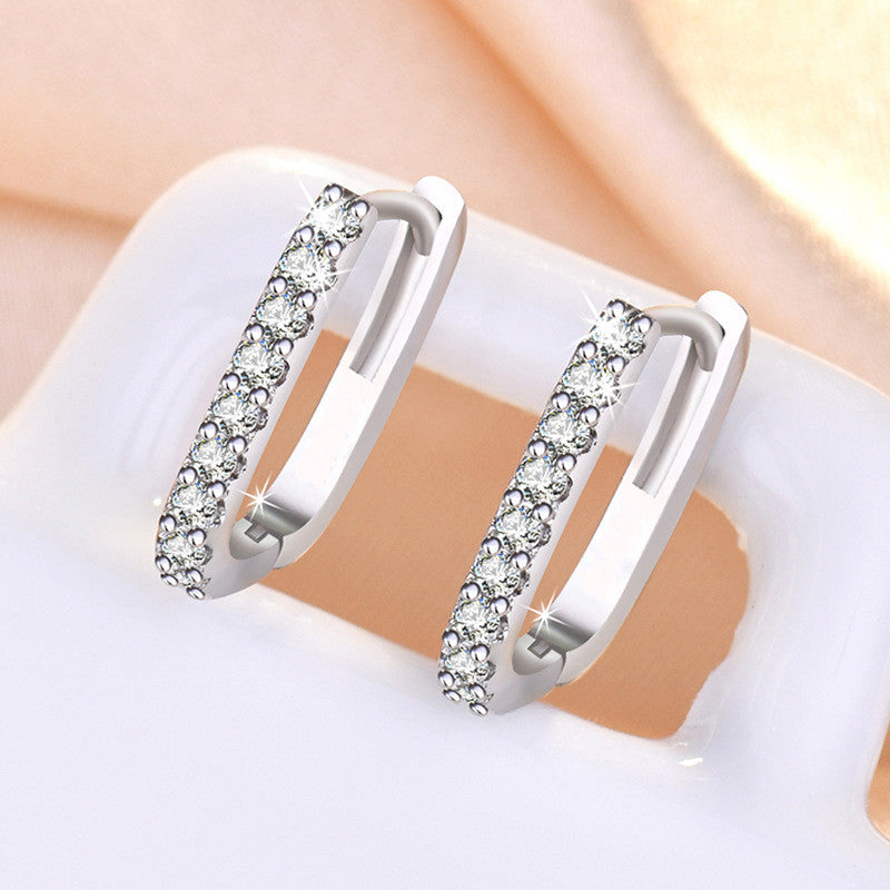 Silver Plated American Diamond Studded Geometrical Korean Hoop Earrings