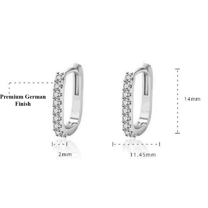 Silver Plated American Diamond Studded Geometrical Korean Hoop Earrings