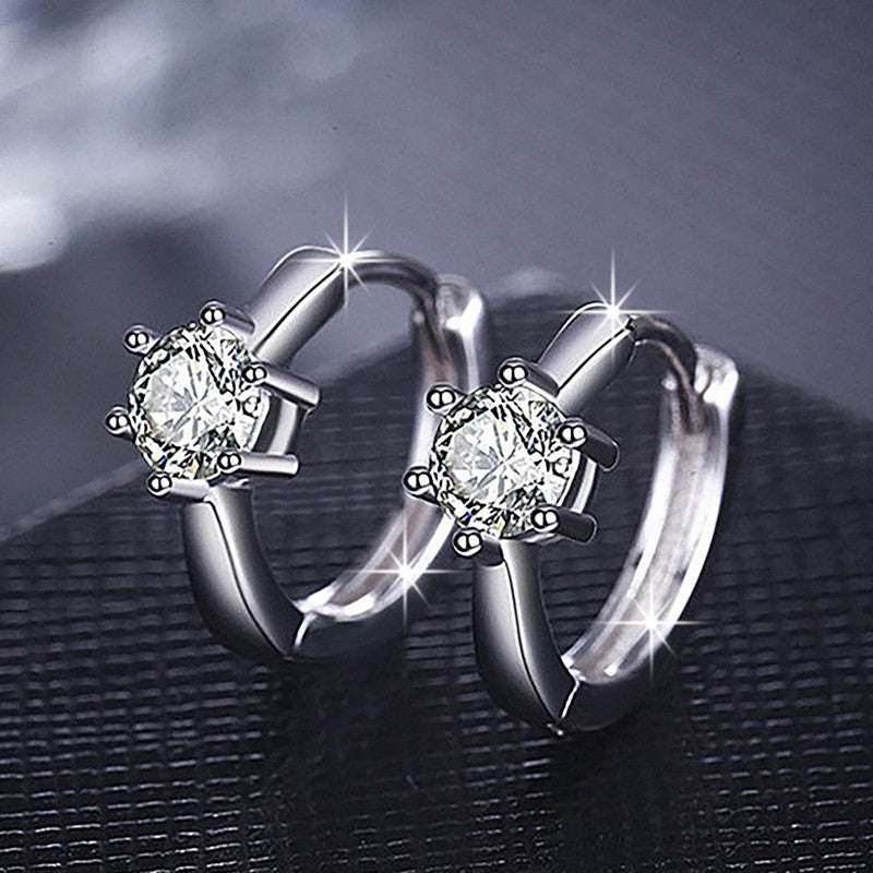 Silver Plated American Diamond Studded Contemporary Korean Stud Earrings